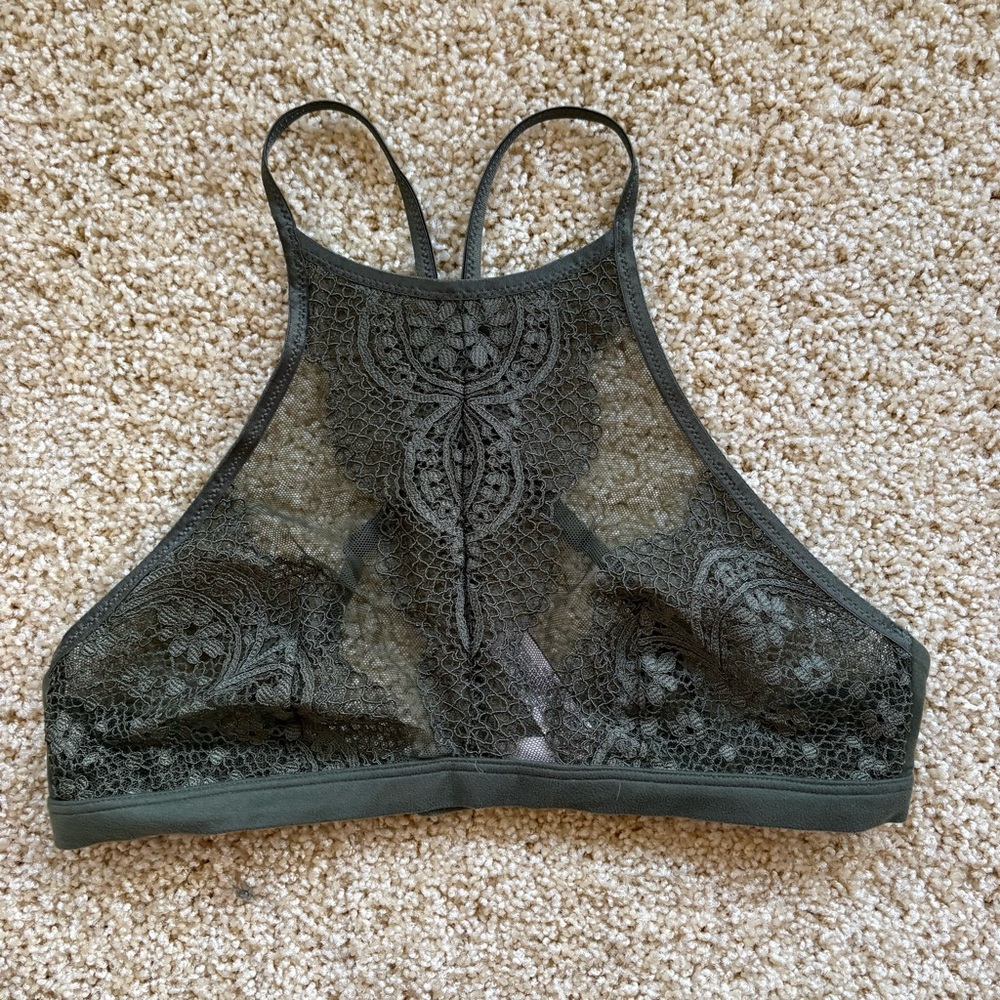 Victoria’s Secret Body by Victoria Lace High Neck‎ Bralette Olive Green Small